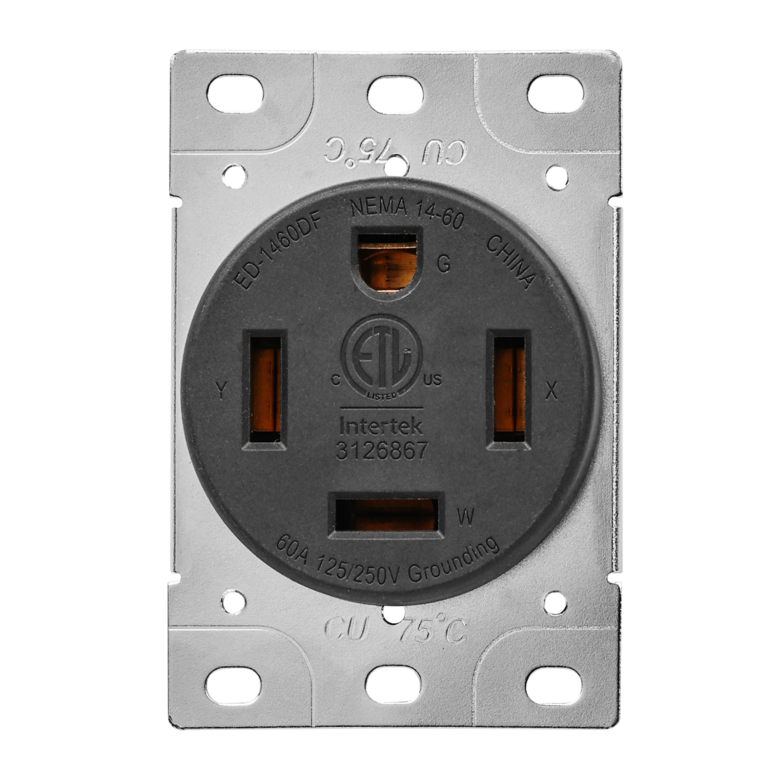 60 Amp 125/250V NEMA 14-60R Flush Straight Blade Receptacle, Black